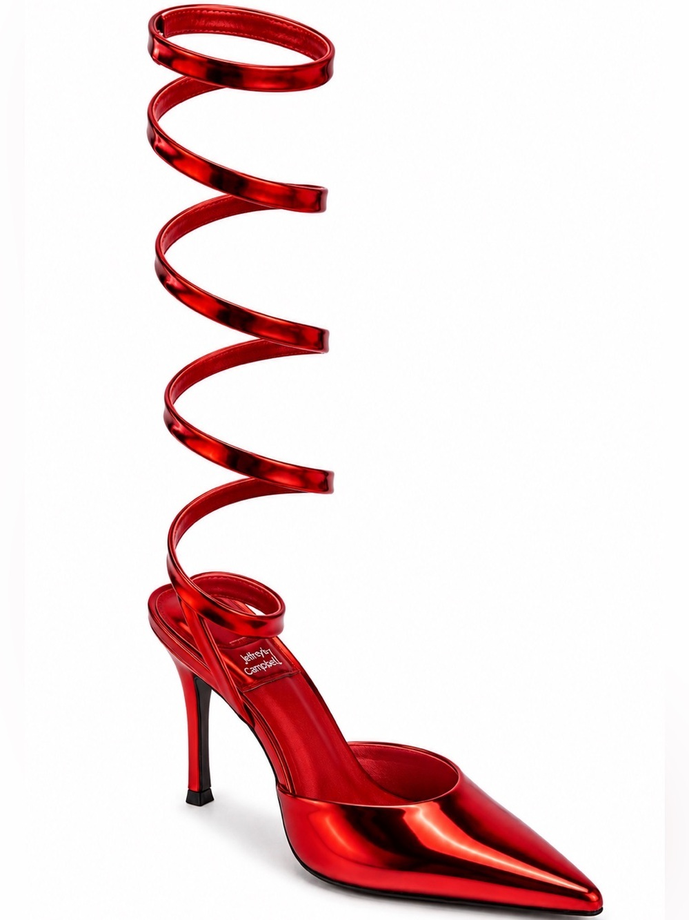 Jeffrey Campbell Candy Apple Red Mirror Patent Leather Wrap Stiletto Shoes 7